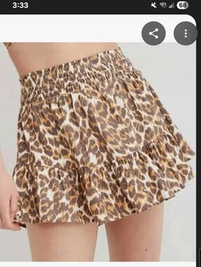 Aerie Linen Blend Leopard Print Ruffled Mini Skirt Mediun